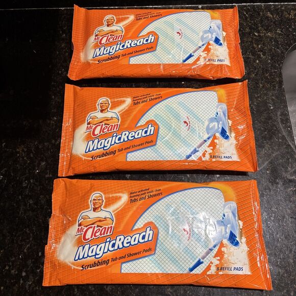 Mr Clean Magic Reach Scrubbing Tub/Shower Refill 8 Foaming Pads 2 Sealed 1 Open - Picture 1 of 4